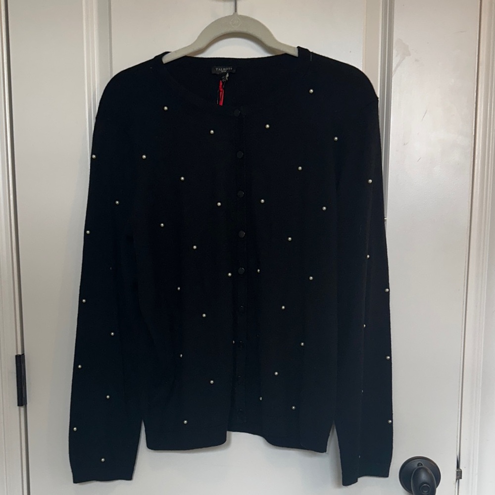 Talbots Black Cardigan w/Pearl Accents NWT Sz XLP
